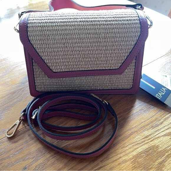Chiara Ferretti Made In Italy Geometric Flap Over Shoulder Bag With Raffia - Picture 8 of 10